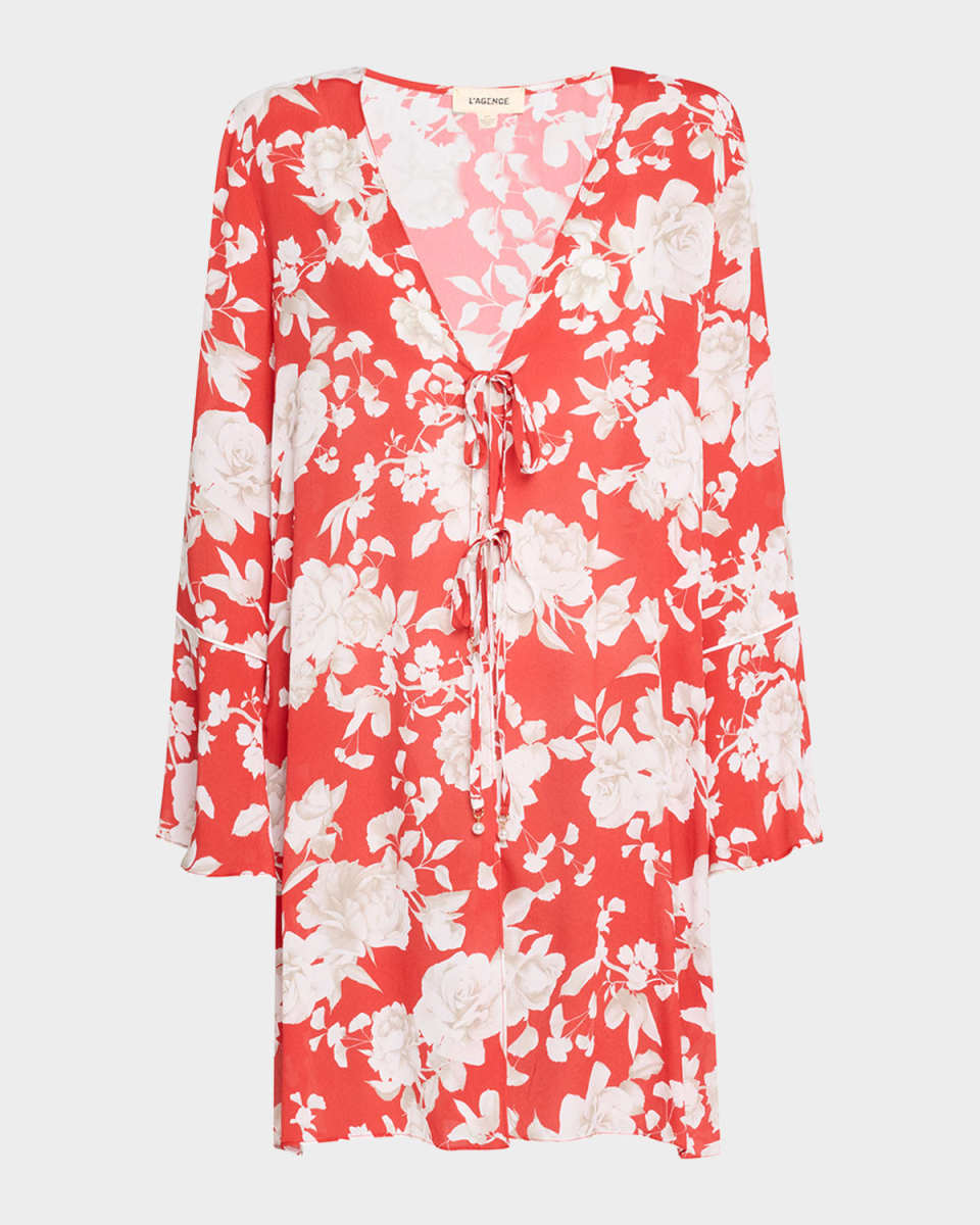 Meghan Ikebana Tie-Front Blouson Mini Dress